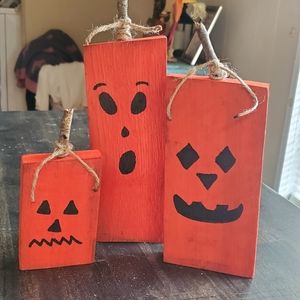 Wooden Jack O Lantern Set